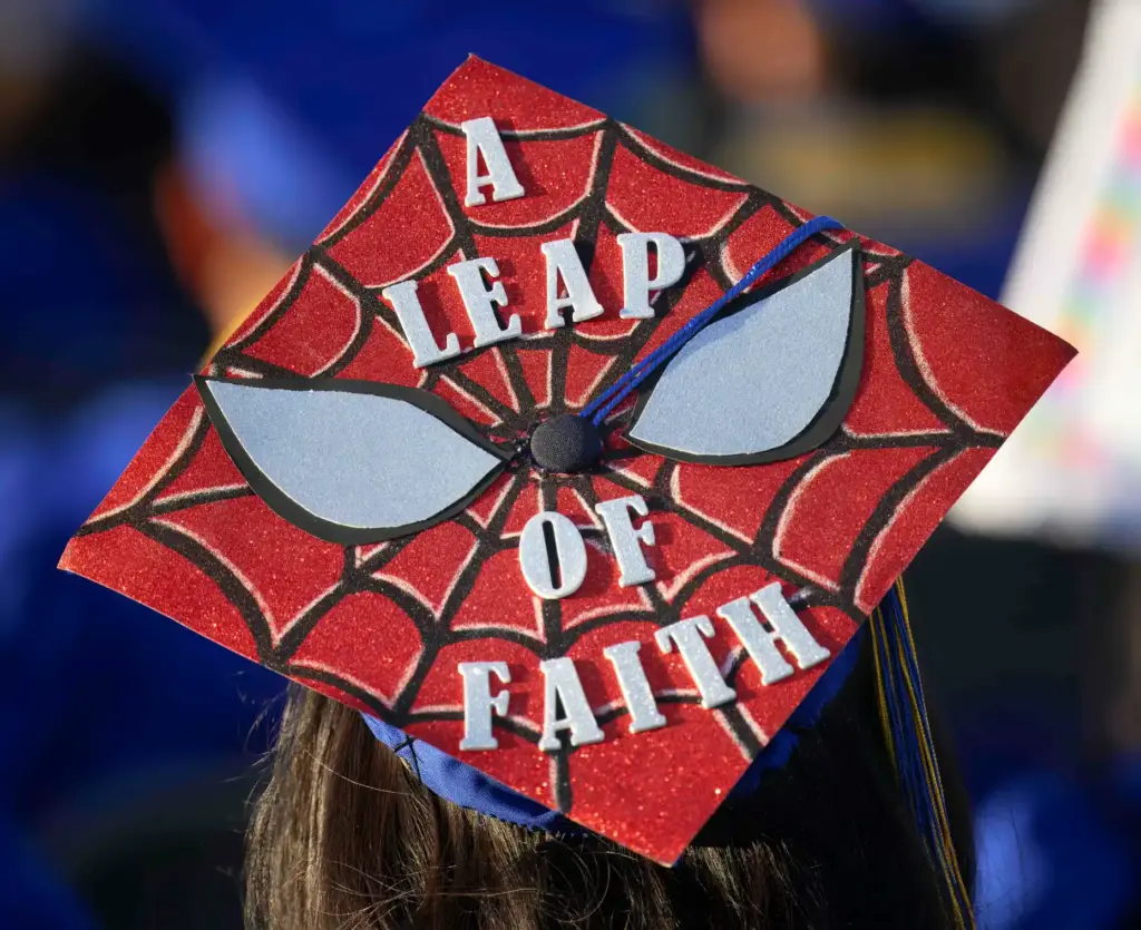 A decorated graduation cap at the Valencia High School graduation...