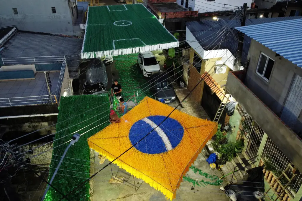 Residents set up decorations ahead of the 2026 FIFA World Cup.