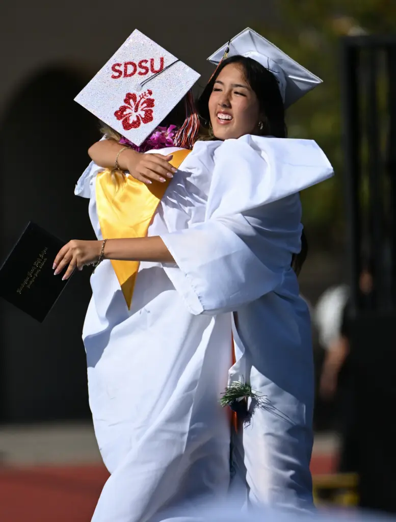 Graduates show your enthusiasm after receiving their diploma during the...