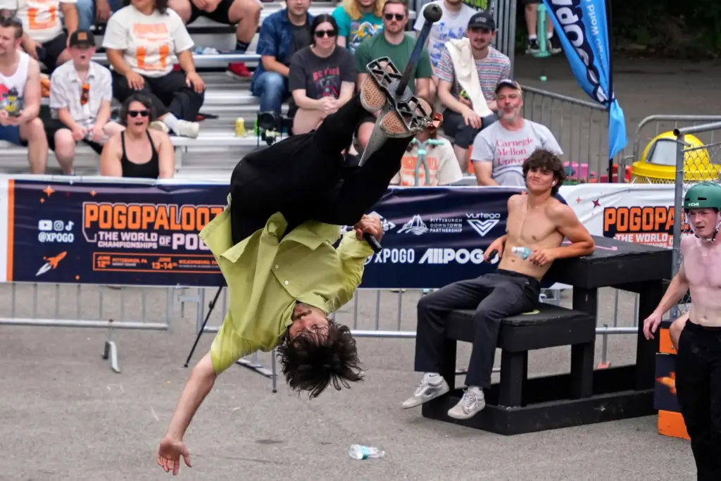 Seven-time world champion of extreme pogo Dalton Smith competes in...