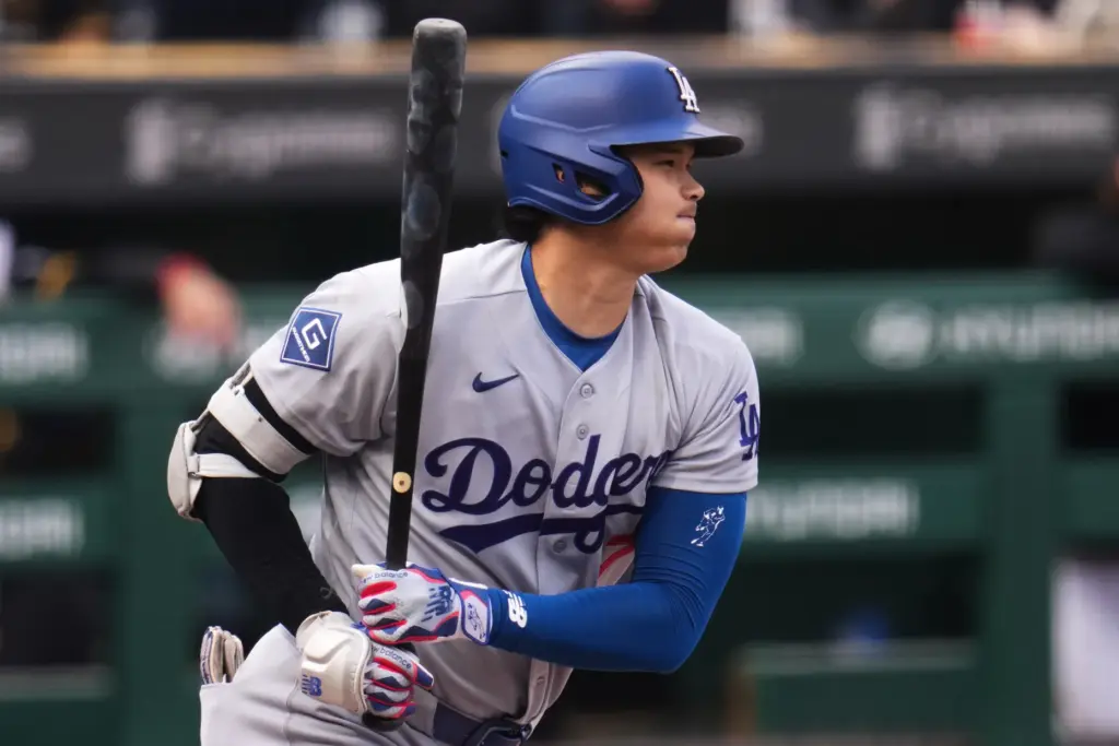 Dodgers star Shohei Ohtani grounds out during the first inning...