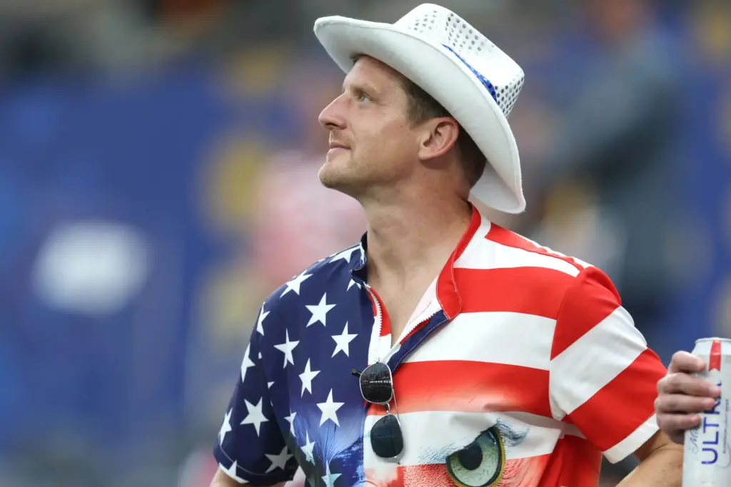 A United States fan look on before the start of...