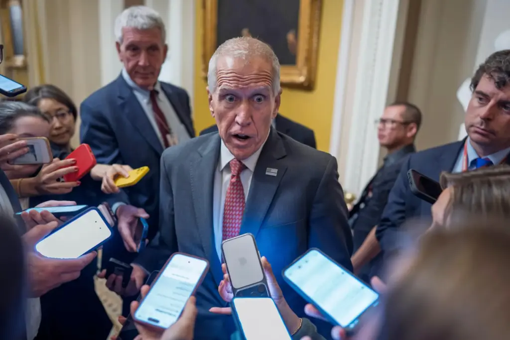 Sen. Thom Tillis, R-N.C., speaks to reporters.