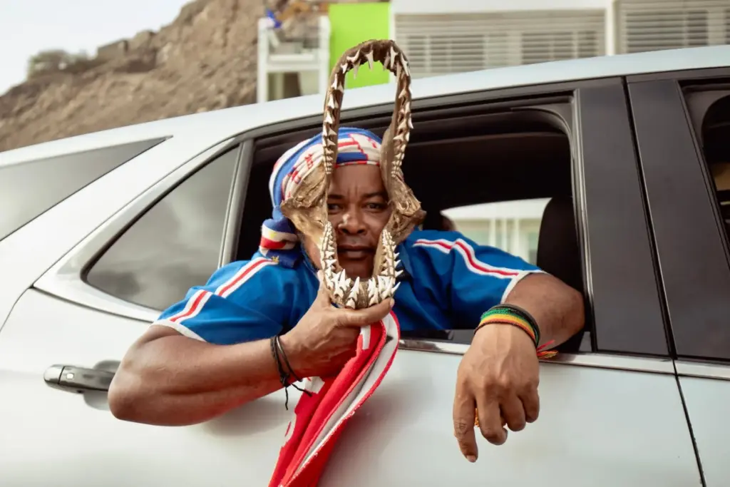 A fan celebrates in traffic after the goalless draw between Spain and Cape Verde.
