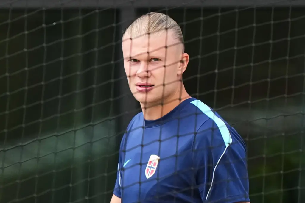 Norway's Erling Haaland arrives during a training session.