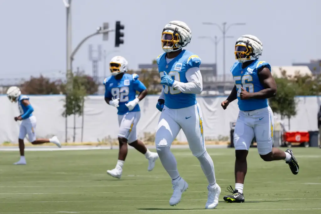 Chargers players run during a minicamp practice on Wednesday, June...