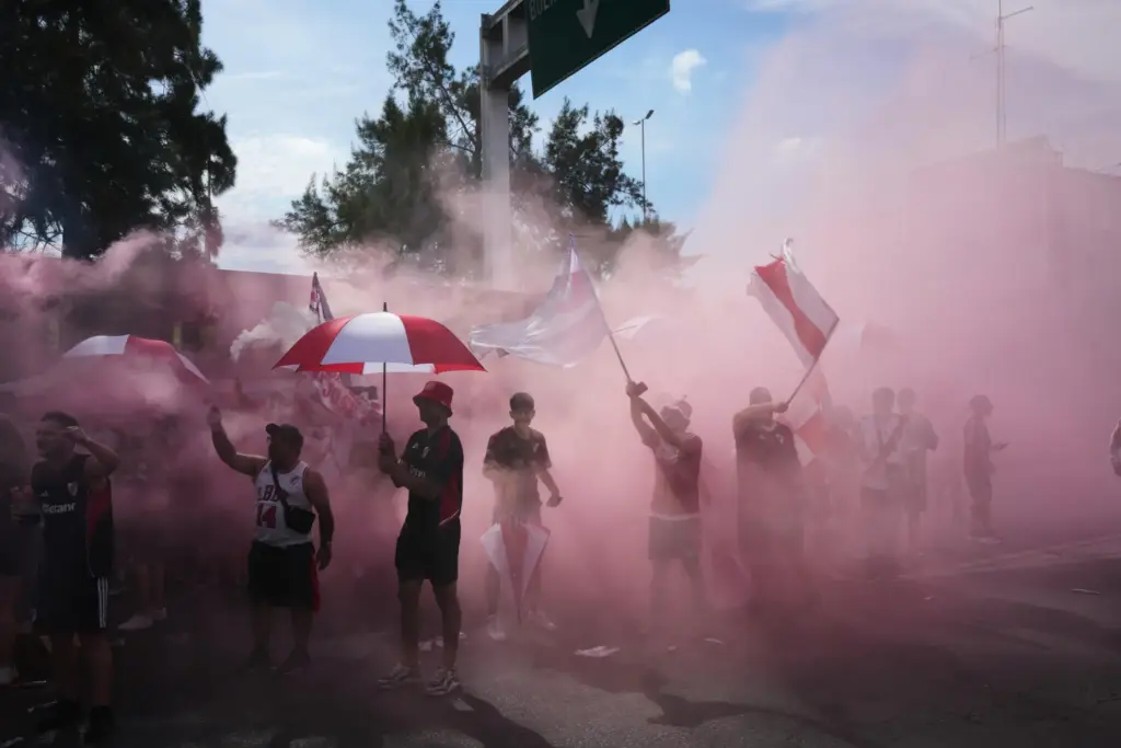 River Plate fans gather on a highway prior to an Argentine league match against Boca Juniors.