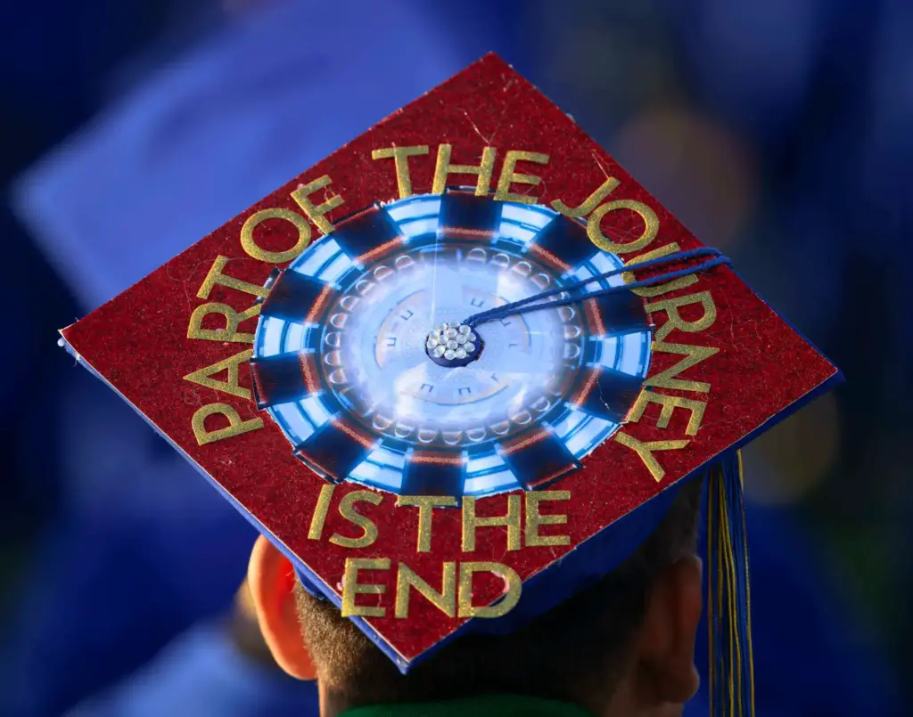 A decorated graduation cap at the Valencia High School graduation...