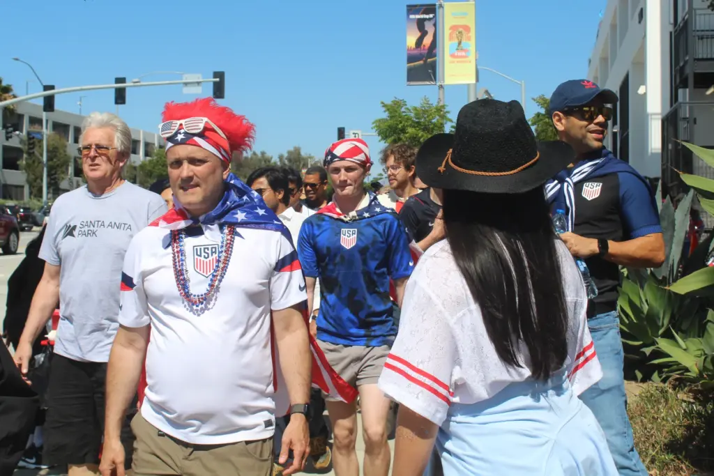 Team USA fans walking to the Los Angeles Stadium on...
