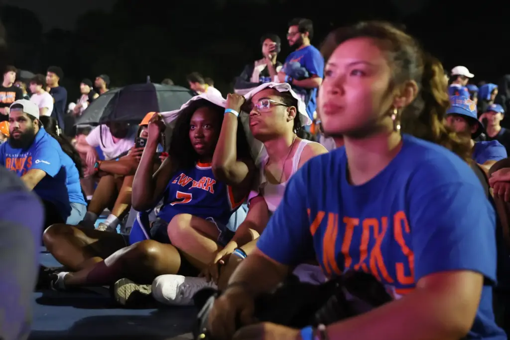 Knicks fans gather for a watch party inside Central Park...