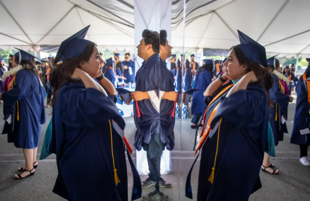 Alejandra Tiscareno checked herself in a mirror before CSUF College...
