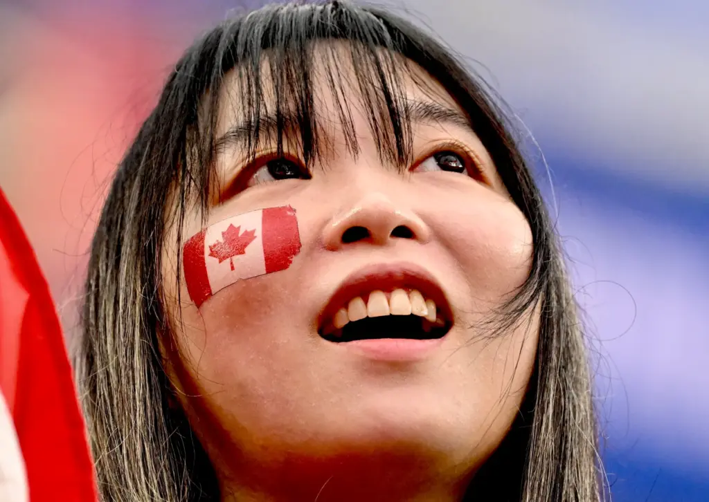 Canadian fan looks on prior to a FIFA World Cup...