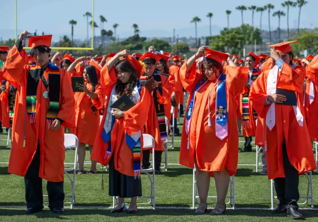 Orange High School graduates turn their tassels from right to...