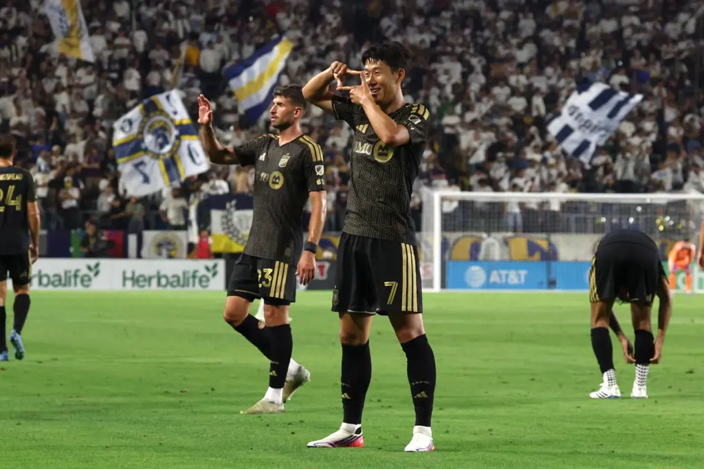 LAFC forward Son Heung-Min (7) celebrates after scoring a goal...
