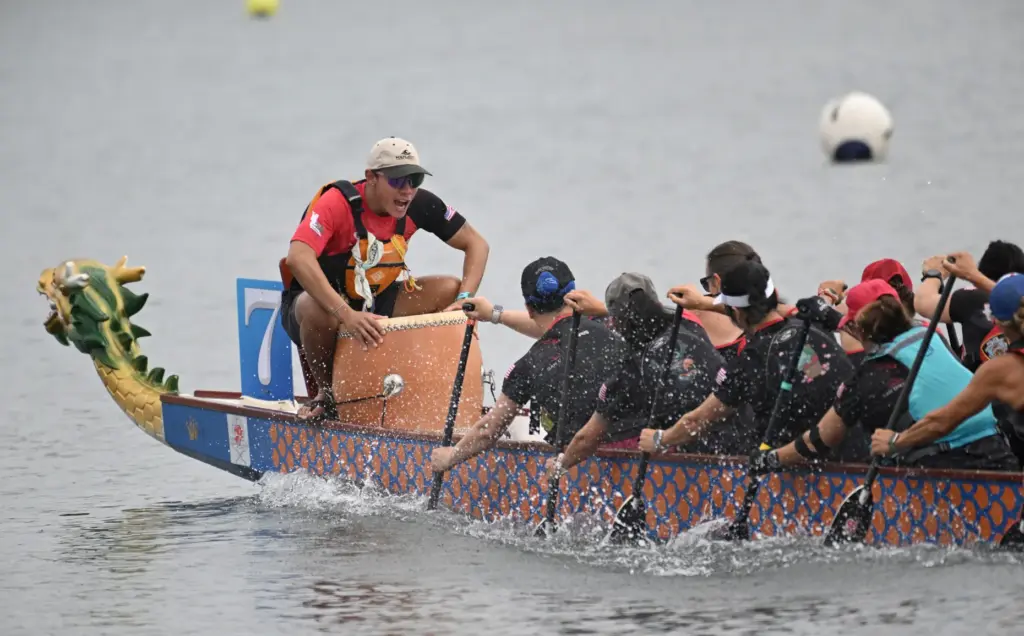 Teams race in the Long Beach Dragon Boat Festival at...