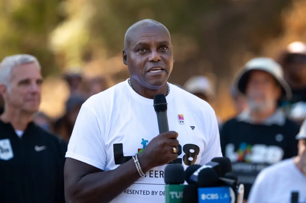 1994 Olympic gold medalist Carl Lewis asks for volunteers to...