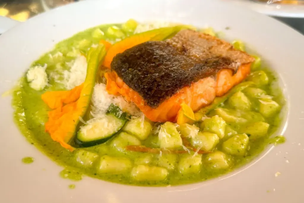 Gnocchi Pesto with Salmon from Perch in Downtown Los Angeles....
