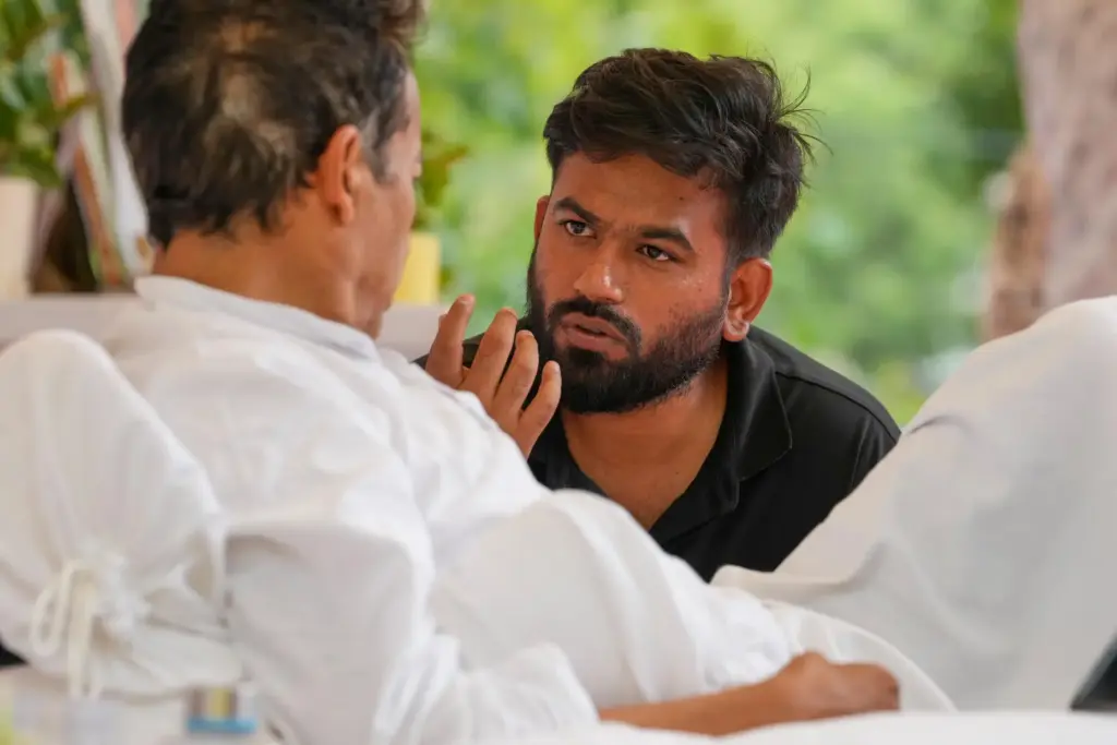 Abhijeet Dipke, founder of the Cockroach Janta Party, talks with climate activist Sonam Wangchuk.