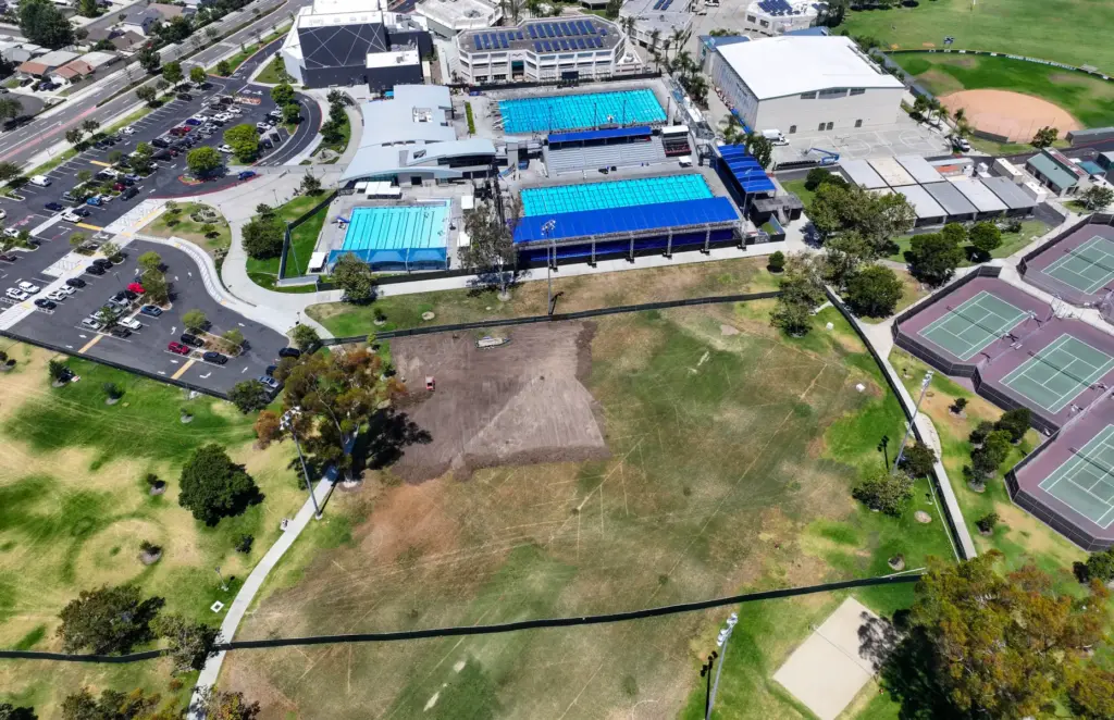 Pools at the William Woollett Jr. Aquatics Center next to...