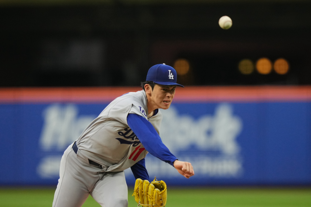 Dodgers’ Roki Sasaki during the second inning of a baseball...