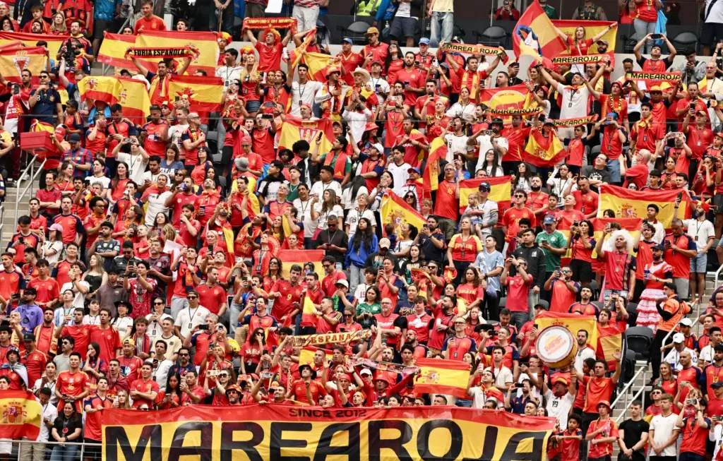 Spain fans wave the flag prior to a FIFA World...