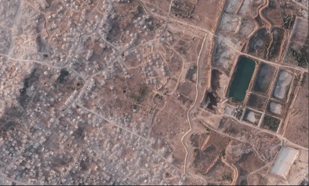 This satellite image from Planet Labs PBC shows a section...