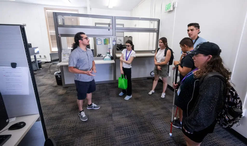 Campers tour the Disability Support Services offices at Fullerton College...