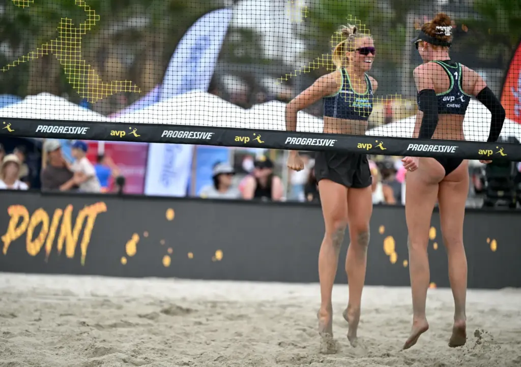 Miami Mayhemâs Kelly Cheng and Megan Kraft celebrate their win...