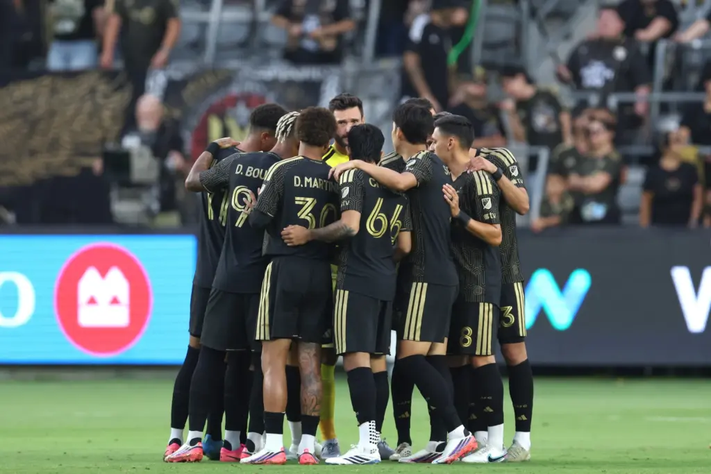 Los Angeles FC huddles before the start of the first...