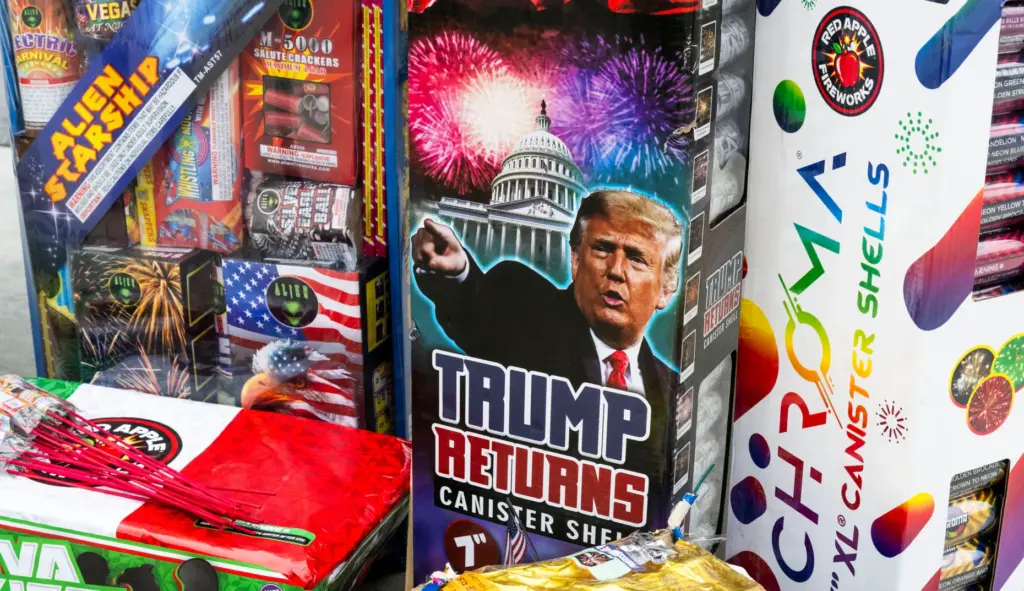 Officials display illegal fireworks during a press conference at the...