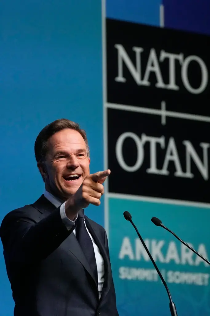 NATO Secretary General Mark Rutte speaks during a news conference.
