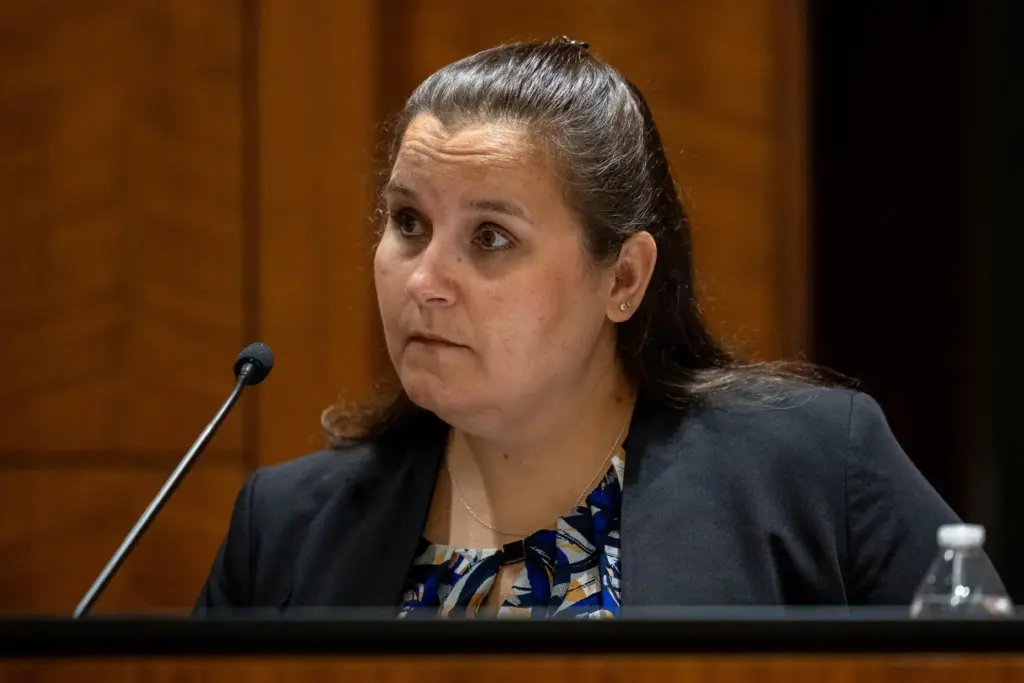 DNA analyst Amanda Bakker testifies during a preliminary hearing for Tyler Robinson.