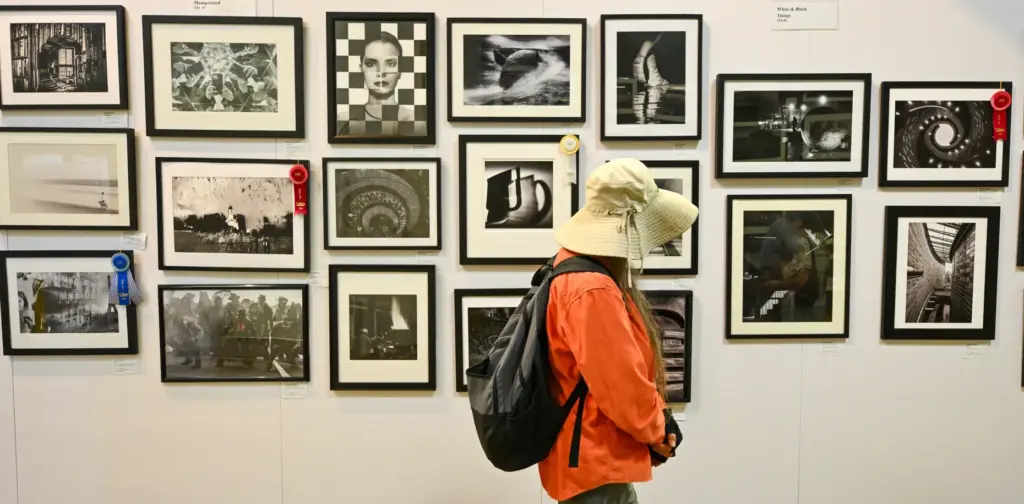 A fairgoer checks out the photography competition during opening day...
