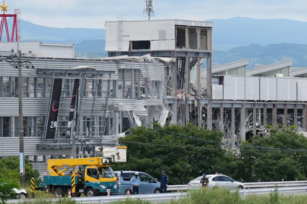 AEON Mall, which was damaged by an explosion following an earthquake, is seen in Kashima, Japan.