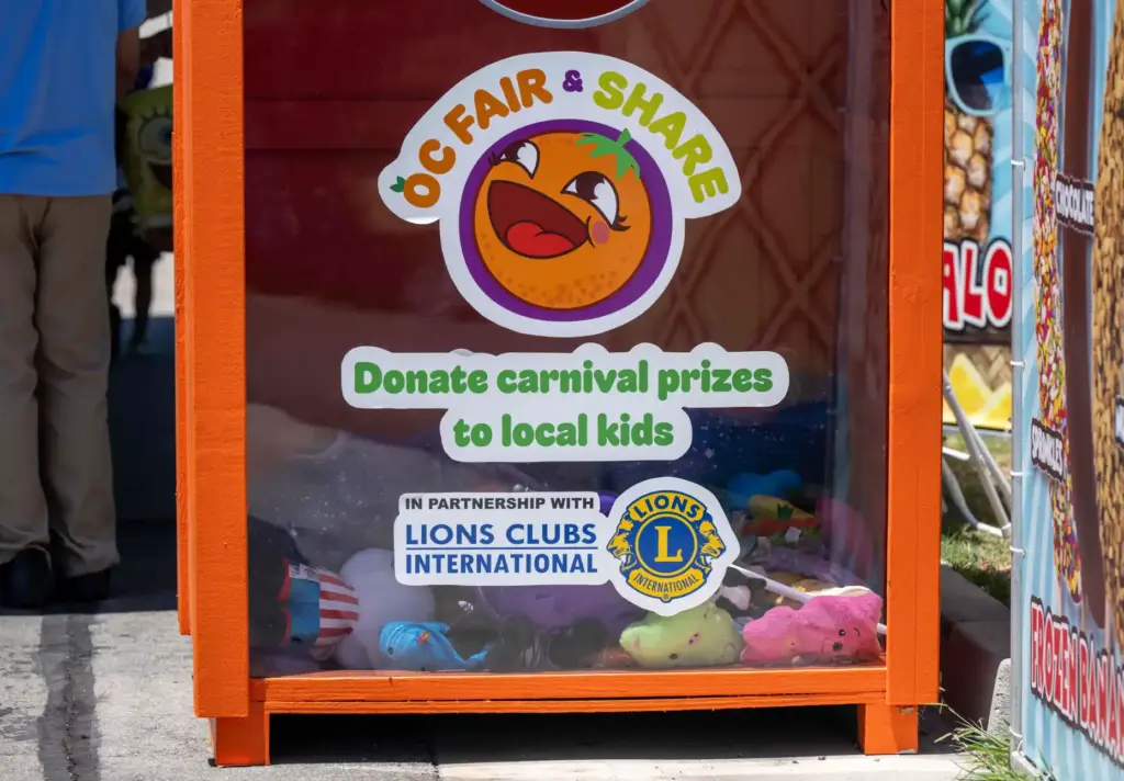 A collection box near an exit to the OC Fair...