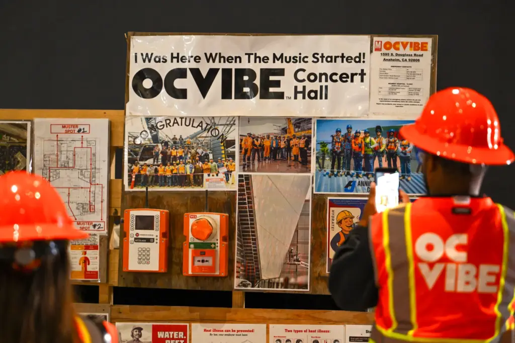 Visitors tour construction at the new concert hall at OC...