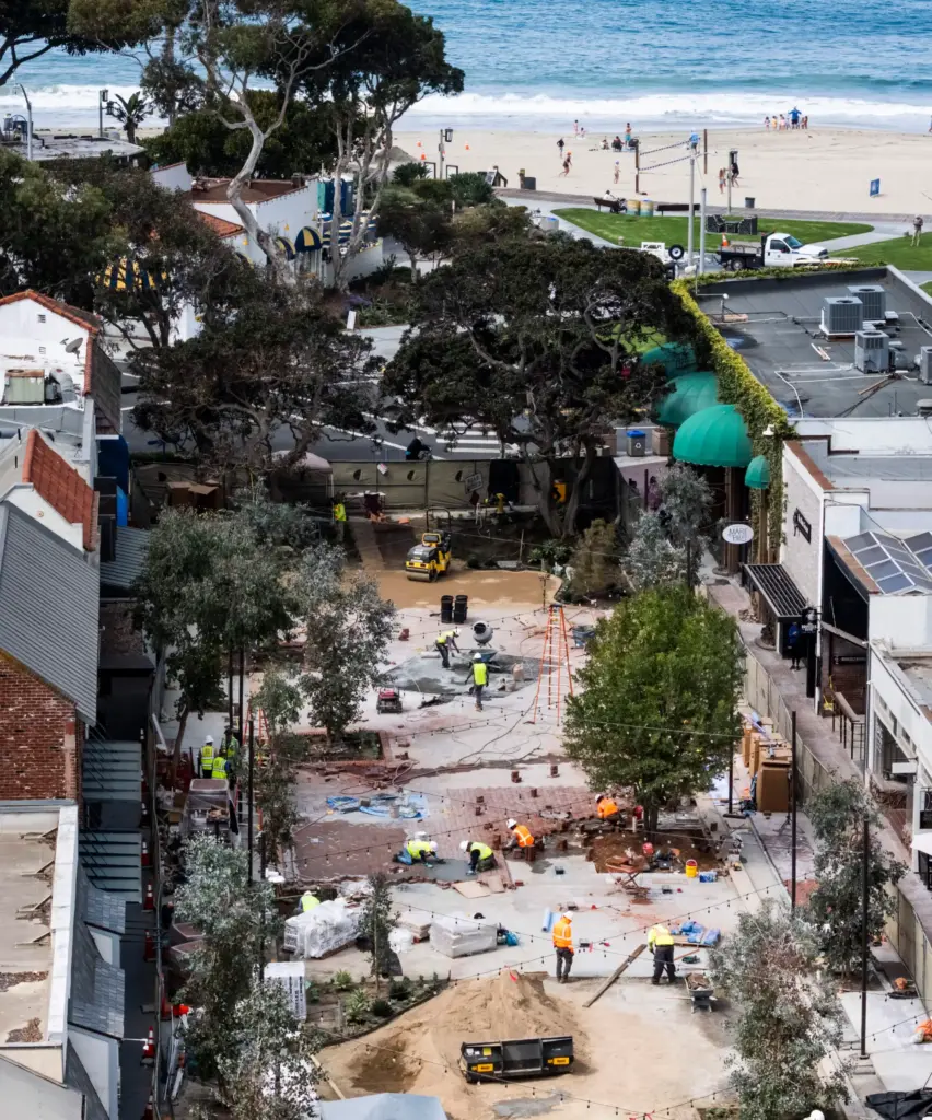 Work continues on the promenade along Forest Ave. in Laguna...