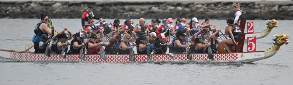 Teams race in the Long Beach Dragon Boat Festival at...