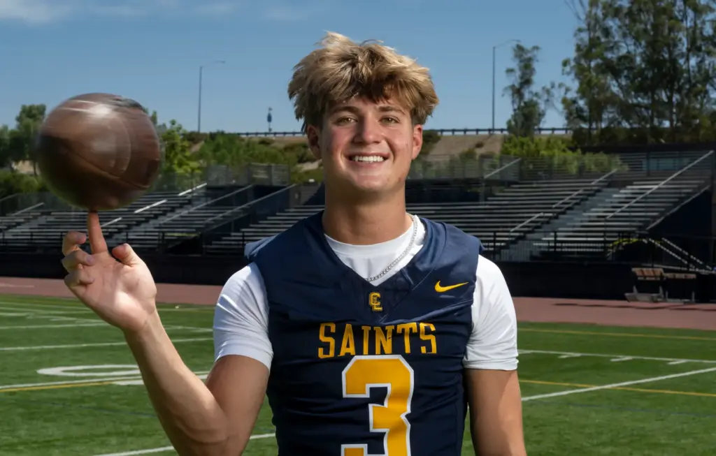 Crean Luthern High School football player Caden Jones at the...