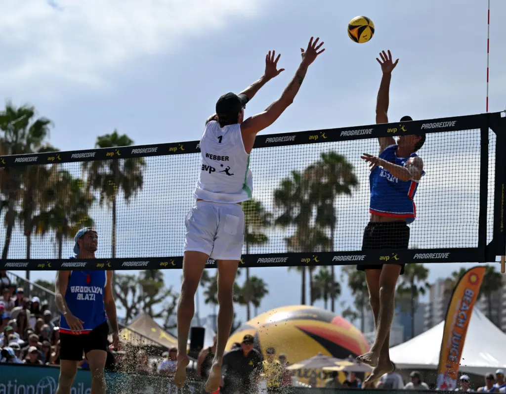 Logan Webber, with L.A. Launch, blocks against Derek Bradford and...