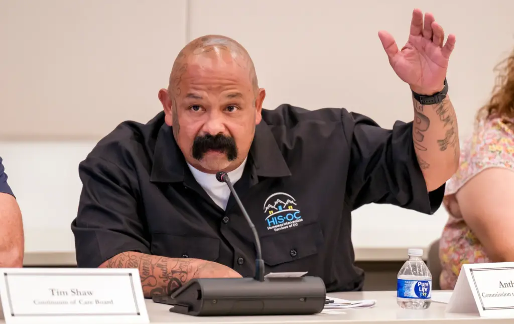 Anthony Trejo of the Commission to Address Homelessness makes a...