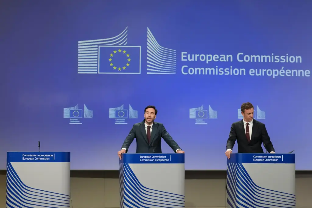 European Commission spokesman Thomas Regnier speaks during a news conference.