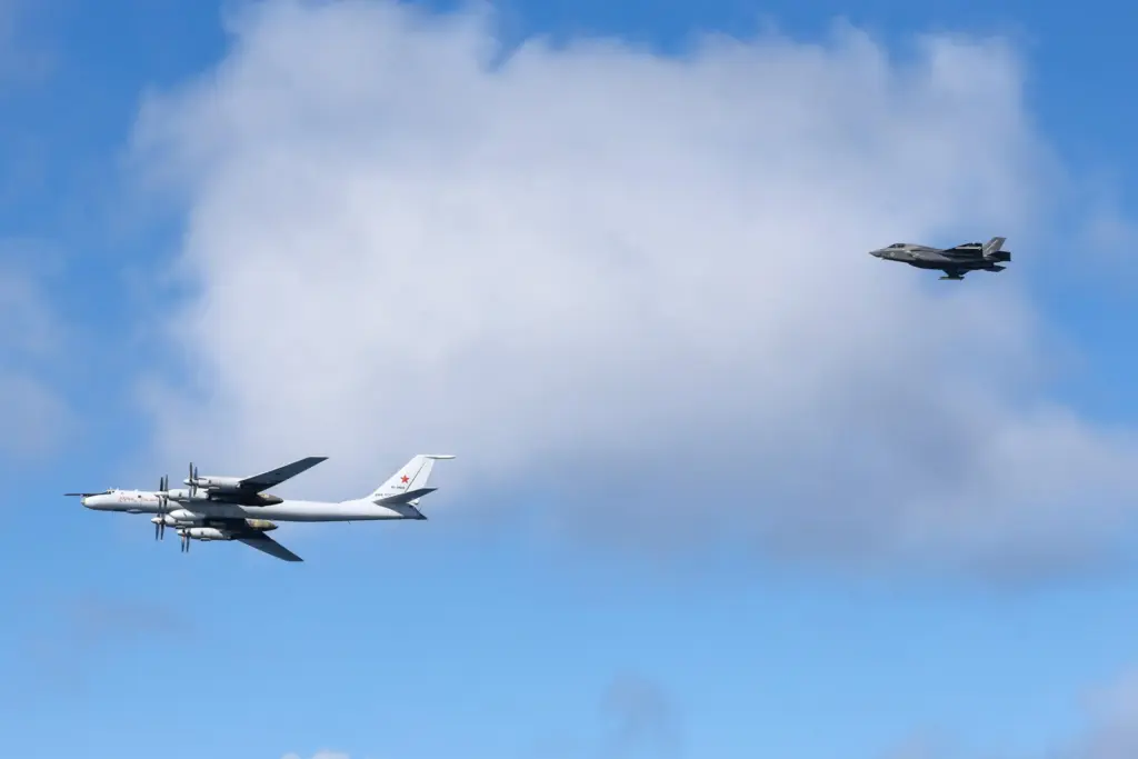 Royal Navy F-35B fighter of UK Carrier Strike Group launches from HMS Prince of Wales.