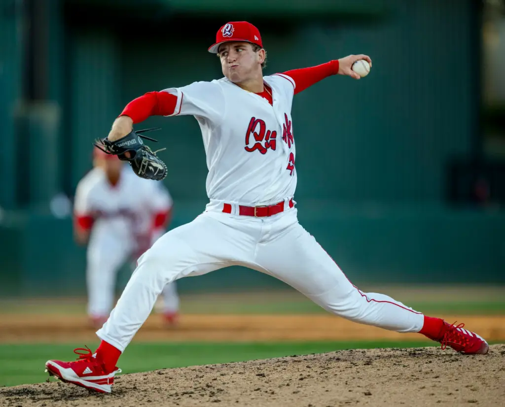 Rancho Cucamonga Quakes pitcher Talon Haley pitches against Lake Elsinore...