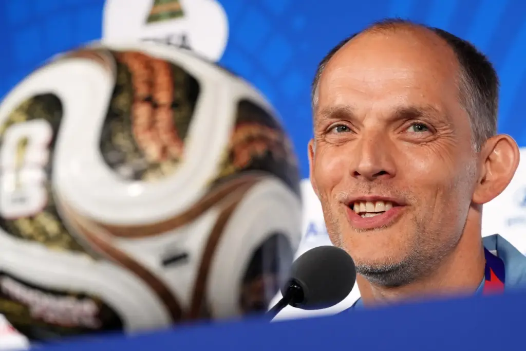 England head coach Thomas Tuchel speaks during a press conference...