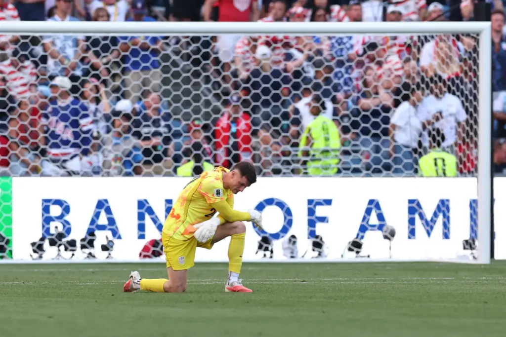 United States goalkeeper Matt Freese (24) reacts after the World...