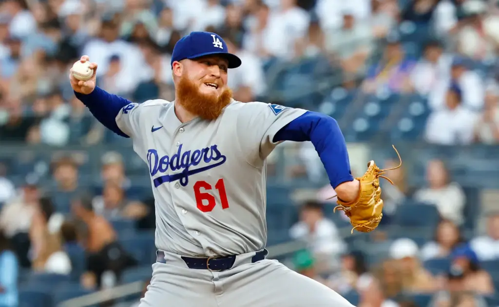 Dodgers pitcher Will Klein throws against the New York Yankees...