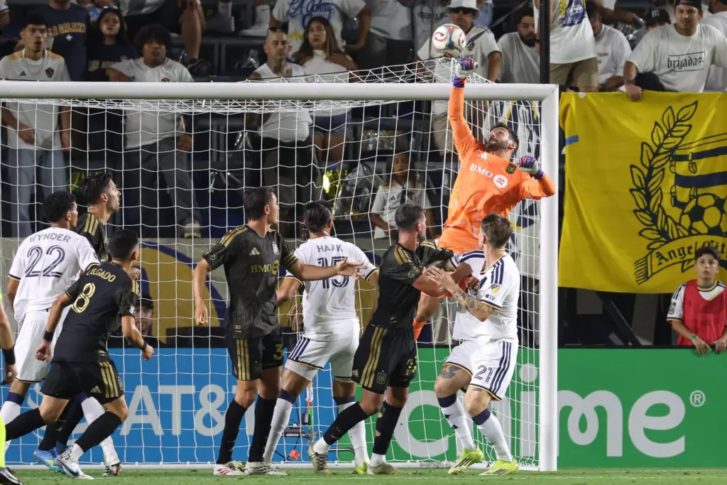 LAFC goalkeeper Hugo Lloris (1) deflects the ball during the...