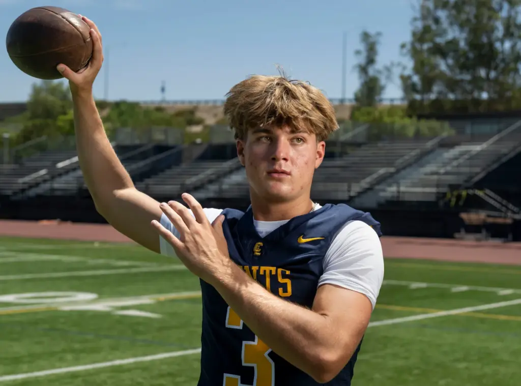 Crean Luthern High School football player Caden Jones at the...