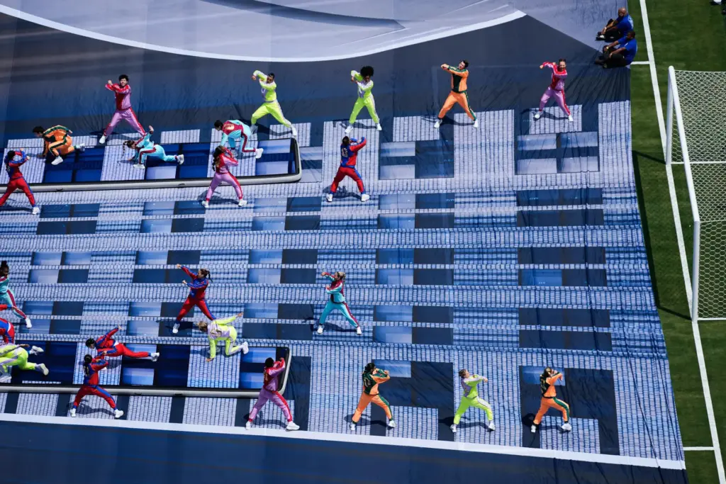 Dancers perform during the pregame closing ceremony at the World...